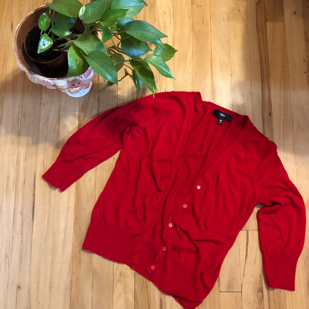 Red cardigan